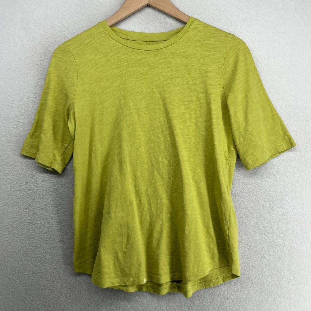 EILEEN FISHER Top XS Slub Organic Cotton Jersey Crew Neck Short Sleeve Green - Picture 1 of 10
